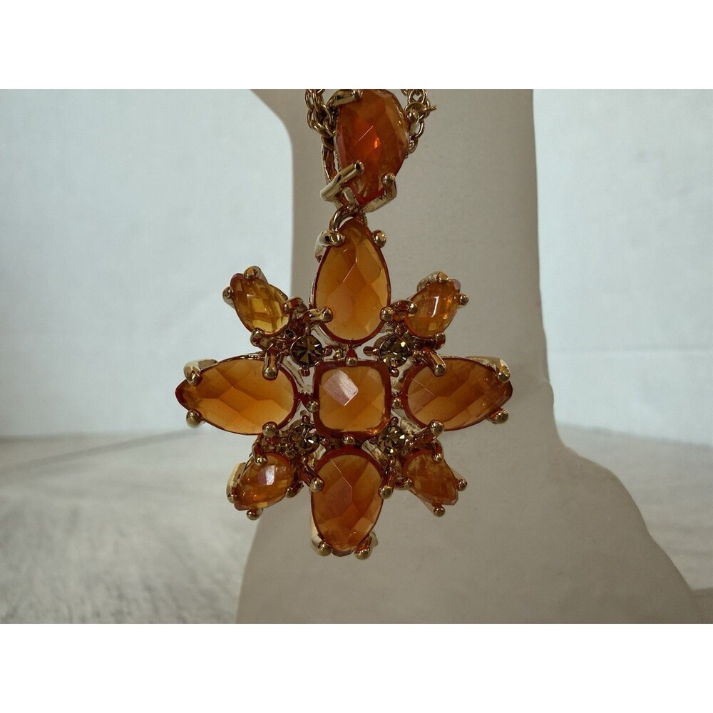 Joan Rivers Classics Collection Double Gold Tone Chain Tangerine Orange Flower - Picture 11 of 13